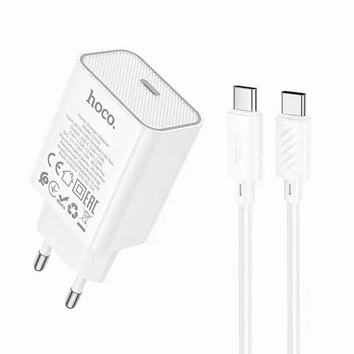 Мережевий зарядний пристрій Hoco C143A 2 x USB Type-C PD 20 Вт швидке заряджання