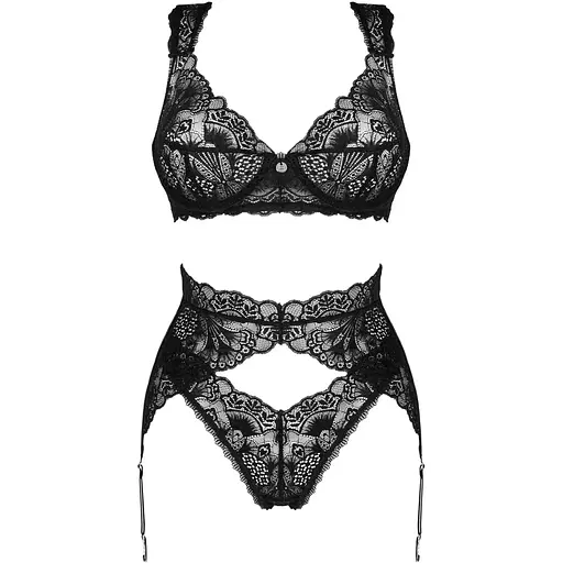 Комплект белья Obsessive Donna Dream 3-pcs set M/L Black, бюстгальтер, стринги, пояс для чулок - фото 3