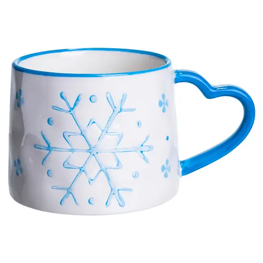 Новогодняя фарфоровая чашка для кофе и чая Снежинка 350 мл Белый с синим Yiwu FM-CS-55D