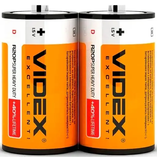 Батарейка Videx R20 (LR-20) D Shrink Super Hevy Duty - фото 1