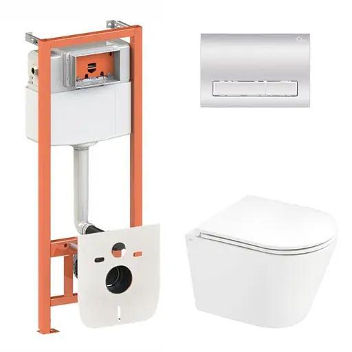 Набор: Qtap Scorpio Ultra Quiet унитаз подвесной QT1433053EUQW + Nest комплект инсталляции 4в1 (линейная клавиша Chrome) QT0133M425 + M08381CRM - фото 1