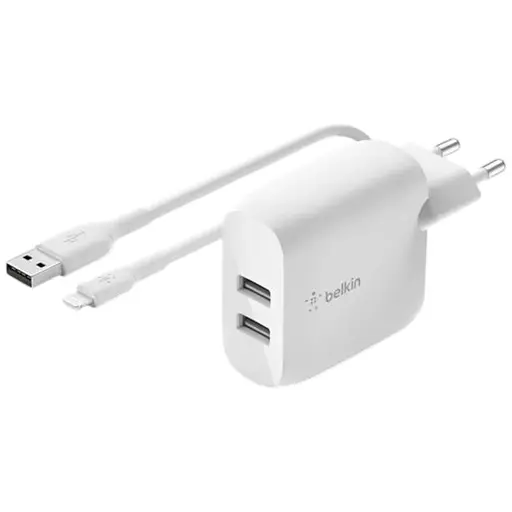 Зарядное устройство Belkin сетевое Boost Up Charge Dual USB-A Wall Charger 24W + Lightning White (WCD001VF1MWH)