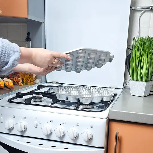 Форма велика з кришкою тарталетниця для випікання кексів, кошиків, тарталеток та пончиків (19 кошиків), Ласунка Сірий 85700 - фото 3