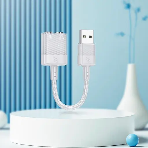 Зовнішня звукова карта Hoco LS37 Spirit 2 in 1 USB to 3.5 мм transparent external for earphones - фото 4