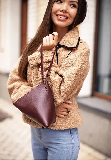 Шкіряна жіноча сумка-косметичка Піраміда Марсала - фото 2