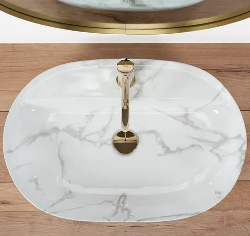 Умивальник Rea Aura 61 накладний marmo shiny REA-U8003, Мармур - фото 4