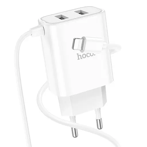 Зарядний пристрій Hoco C103A 2 порти + вбудований кабель Lightning - фото 6