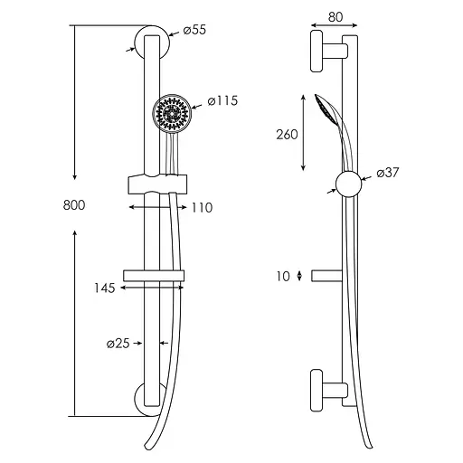 Душовий гарнітур RJ лійка 5 режимів, штанга 800 мм, мильниця хром RJSH000-05CH, Хром - фото 2