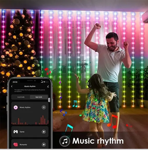 Умная гирлянда-штора Sun Lamp Smart 3x3 м RGB с управлением Bluetooth - фото 4