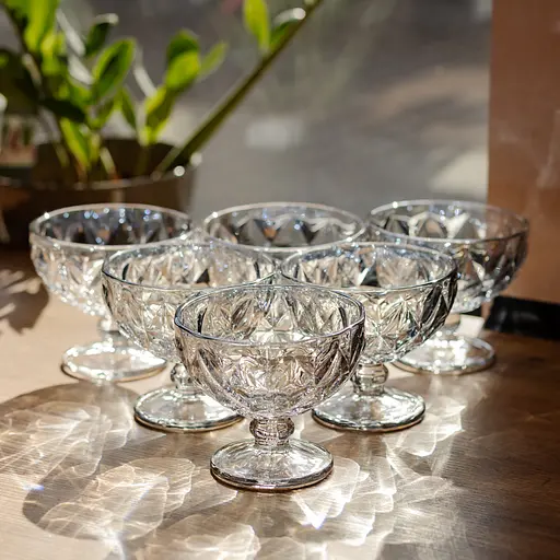 Набор креманок Diamond Blue 6 штук по 300 мл. HP-19-277 прозрачный для десертов йогуртов с огранкой Yiwu HP-19-277 - фото 3