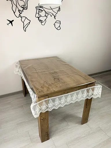 Силіконова скатертина прямокутна з мереживом Петек 15 см 150х130 см Молочний - фото 5