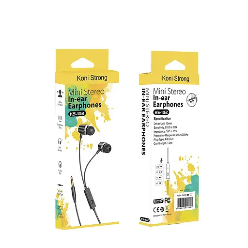 Провідні навушники Koni strong with mic KS-102, 3.5mm, 1.2m, black - фото 4