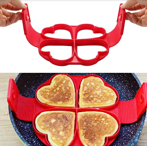 Набір з 3 силіконових форм для приготування оладок та яєчні у вигляді сердечок, квіточок та квадратиків, A-plus 86041 - фото 6