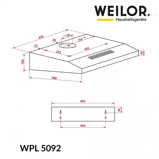 Витяжка плоска WEILOR WPL 5092 WH - фото 9