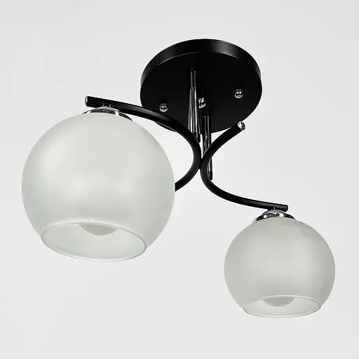 Стельова люстра в чорному корпусі на 2 плафони 40х16 см | Арт. 50568/2B CH+BK+WT | Line F - фото 5