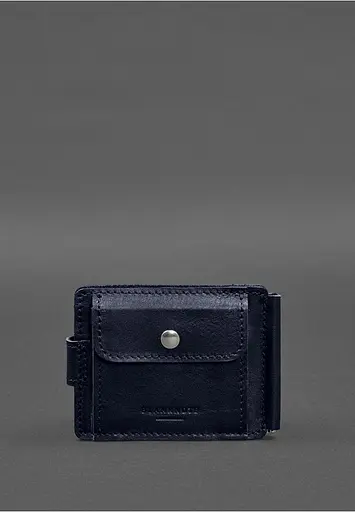 Кожаное портмоне 13.1 зажим с хлястиком синий краст - фото 9