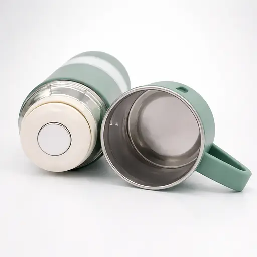 Подарочный набор Hot&Cold термос с 3 кружками / 500 мл / вакуумный / туристический / дорожный / зелёный - фото 3