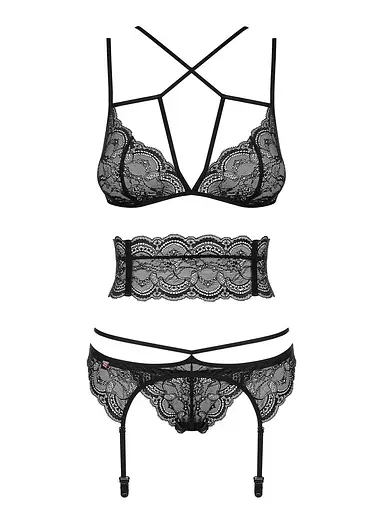 Кружевной комплект белья Obsessive Frivolla S/M черный - фото 3