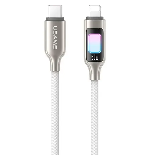 Дата кабель Usams US-SJ749 With Colorful Light TC Ser. Type-C to Lightning 30W (1.2m) Titanium