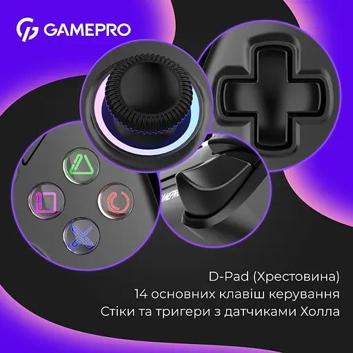 Геймпад GamePro GPS20BDOC 2.4G/BT 5.1/USB бездротовий із зарядною станцією Switch/PS/PC/iOS/Android RGB Black (GPS20BDOC) - фото 10