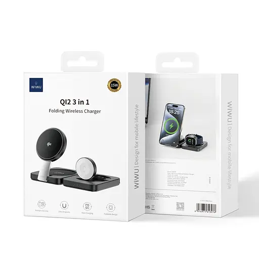 БЗП WIWU Wi-W028 QI2 3 in 1 wireless charger Black - фото 5