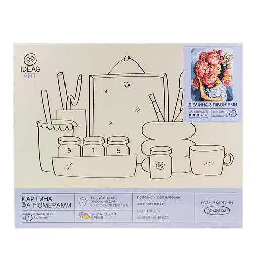 Набір для розпису по номерах "Дівчина з півоніями" 40*50 см, IDEA2-GX47188, ТМ "99IDEAS" - фото 4