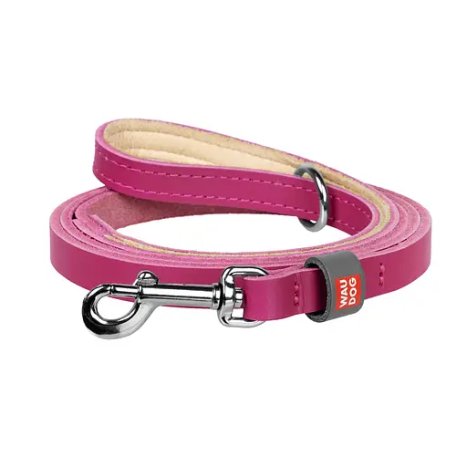 Поводок для кошек и мелких собак кожаный Waudog Classic XXS-XS Ш 12 мм Д 122 см розовый
