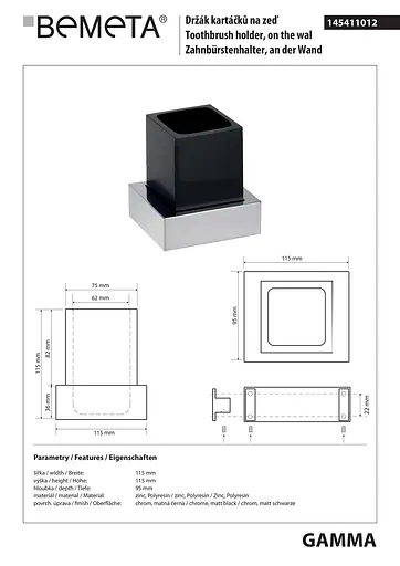 Склянка з тримачем Bemeta Gamma 145411012 чорний матовий - фото 2