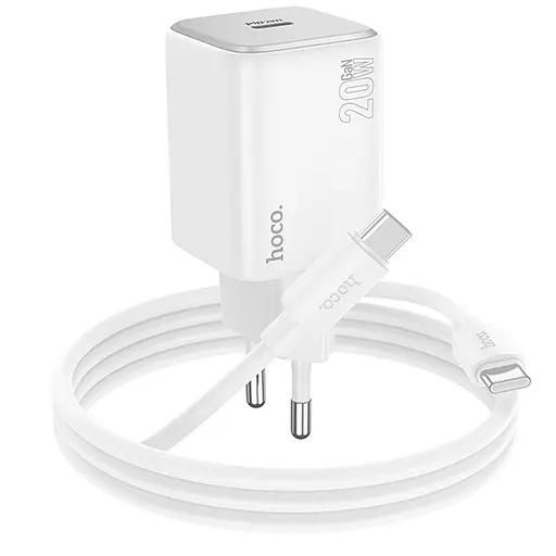 МЗП Hoco N40 Mighty PD20W (1USB-C) + кабель Type-C to Type-C White - фото 2