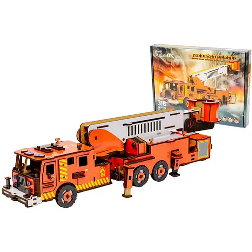 Деревянный 3D конструктор Пожарная машина PuzzleOk Puz-00921 318 деталей - фото 1