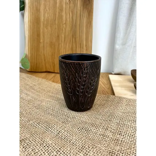 Склянка 0.4 літра керамічний (глиняний) різьблений Колосок