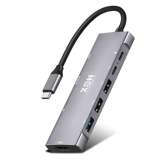 USB-хаб XON SmartHub 9 в 1 (HDMI, 3.5 Audio, SD/TF, 2xType-C, 3xUSB3.0) Серый (UHCHP095300G 5245) - фото 1