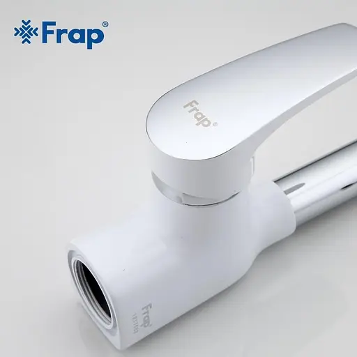 F4453-03 Змішувач для кухні гнучкий гусак U гайка білий/хром Ø40 Frap 1/10 Білий - фото 5