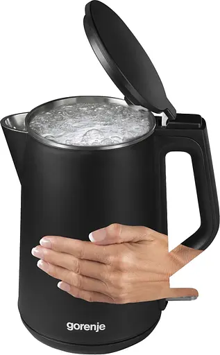 Gorenje Электрочайник, 1,5л, 2,200 Вт, корпус-нержав., Strix, матовый, черный - фото 3