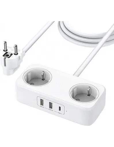 Мережевий зарядний пристрій Ugreen CD280 GaN DigiNest Life 2*USB-A+1*USB-C 30W 1.8m EU білий(50683) - фото 1