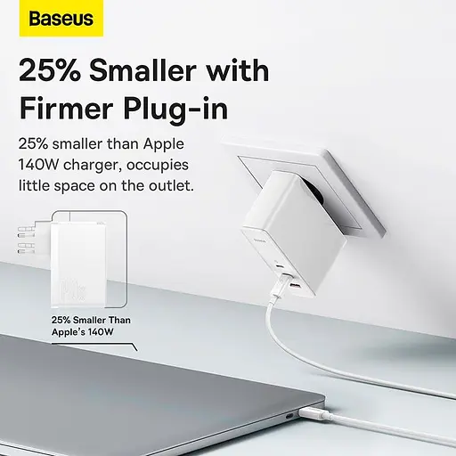 Адаптер - блок на 3 порта - зарядное Baseus Gan5 Pro Fast Charger 140W (CCGP100202) + кабель C to C - фото 6