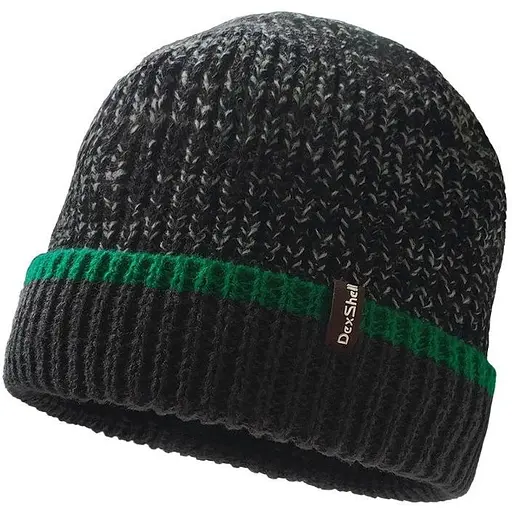 Шапка водонепроницаемая DexShell Cuffed Beanie размер S/M 56-58 см черная с зеленой полосой