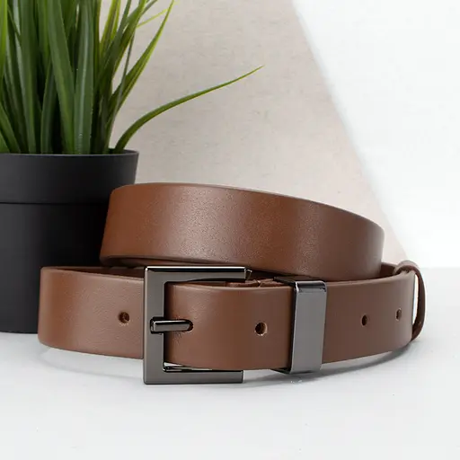 Ремінь жіночий шкіряний JK-3023 коричневий з темною пряжкою (120 см) - фото 1