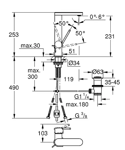 Смеситель для умывальника L-Size Grohe Plus 23843AL3 Графит - фото 2