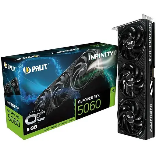 Відеокарта GeForce RTX 5060, Palit, Infinity 3 OC, 8Gb GDDR7, 128-bit, HDMI/3xDP, 2580/28000 MHz, 8-pin (NE75060T19P1-GB2063S) - фото 1