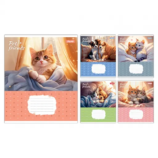 Зошити учнівські 12 аркушів коса лінія 1B Pets Frinds, 25 шт. в упаковці