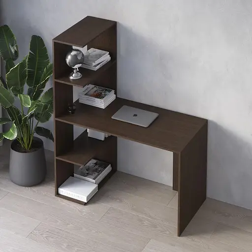 Комп’ютерний стіл Vays M-16 Венге Темний, письмовий з боковим стелажем зліва, ЛДСП, 120×60×148 см - для дому, навчання, офісу