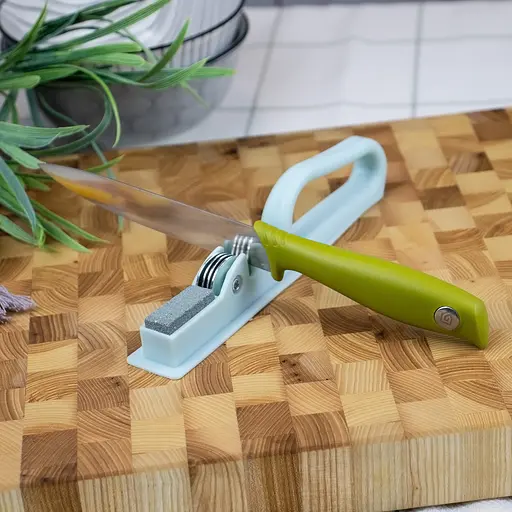 Точилка для кухонных ножей ручная механическая пластиковая с точильным камнем, A-plus Морской 85440 - фото 2