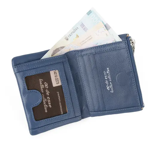 Жіночий гаманець маленький шкіряний De Esse LC14016-GD79 синій на магніті - фото 2