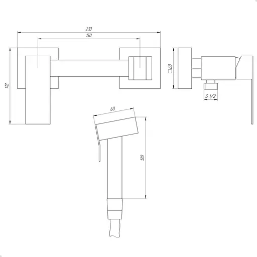 Змішувач для гігієнічного душу зовнішнього монтажу 150 мм Globus Lux SBQ-5-106MIX-SS, Нержавіюча сталь - фото 6
