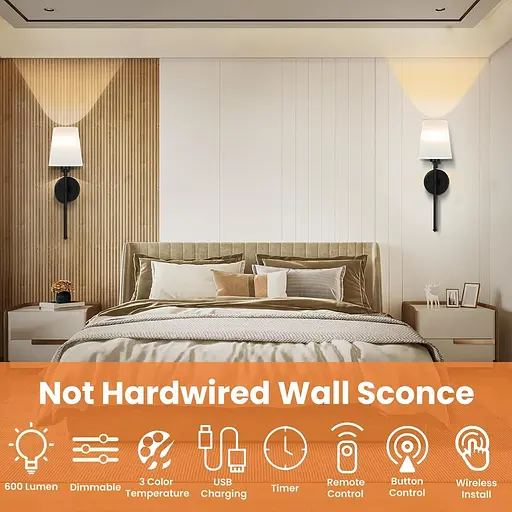 Набір з 2 настінних світильників на батарейках зі знімними зарядними лампами - фото 2