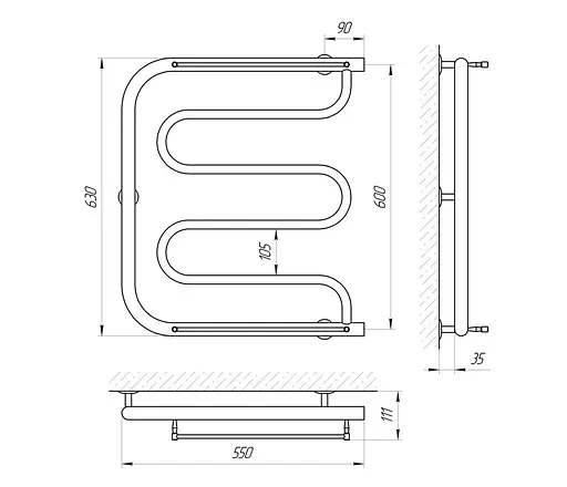 Полотенцесушитель Laris Фокстрот П 550x600 71207105, Хром - фото 2