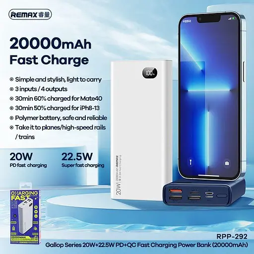 Повербанк Remax 20000 mAh швидкий заряд 22 W (RPP-292) - фото 5