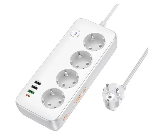 Сетевой удлинитель Hoco AC22 Sunlight PD30W 4 розетки 1.5m Белый - фото 3