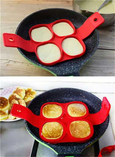 Набір з 3 силіконових форм для приготування оладок та яєчні у вигляді сердечок, квіточок та квадратиків, A-plus 86041 - фото 8